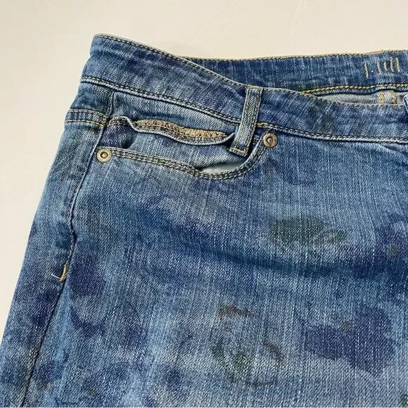 J. Jill Denim Straight Fit Slim Boyfriend Ink Stamped Floral Print Jeans Size 8 - Picture 2 of 13